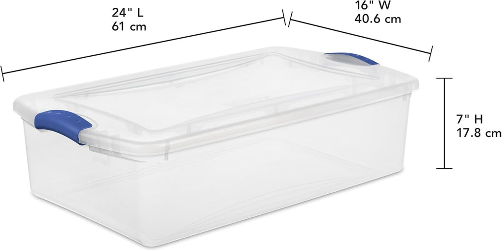 Sterilite 32 Quart Clear Plastic Storage Bins - Stackable Containers with Lids & Blue Latches for Home Organization
