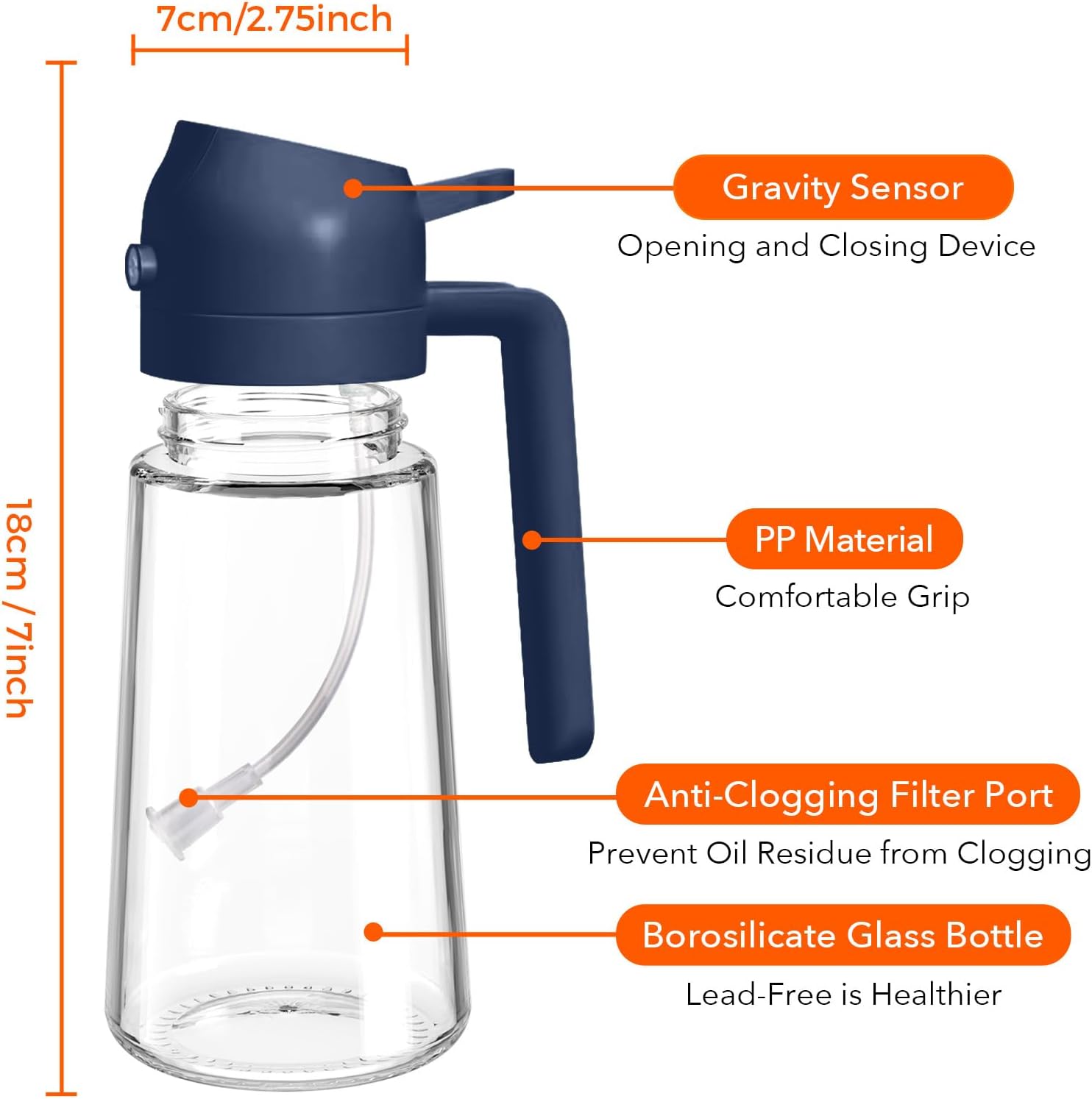 YARRAMATE 2Pcs Glass Olive Oil Sprayer - 16oz Premium Food Grade Dispenser for Cooking | Black & Navy