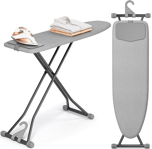 APEXCHASER Compact Ironing Board - Foldable Design with Heat Resistant Cover | 7 Height Adjustable, 13x43 Solid Grey