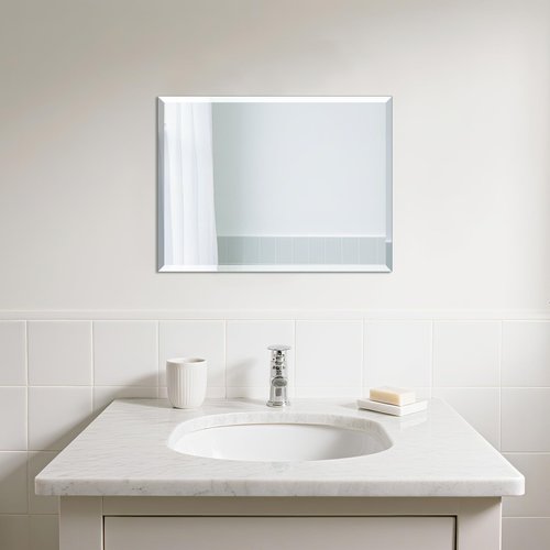 Beveled Bathroom Mirror for Wall, Rectangle Frameless Wall Mirror 16" x 12" Inch for Vanity Living Room Entryway Bedroom