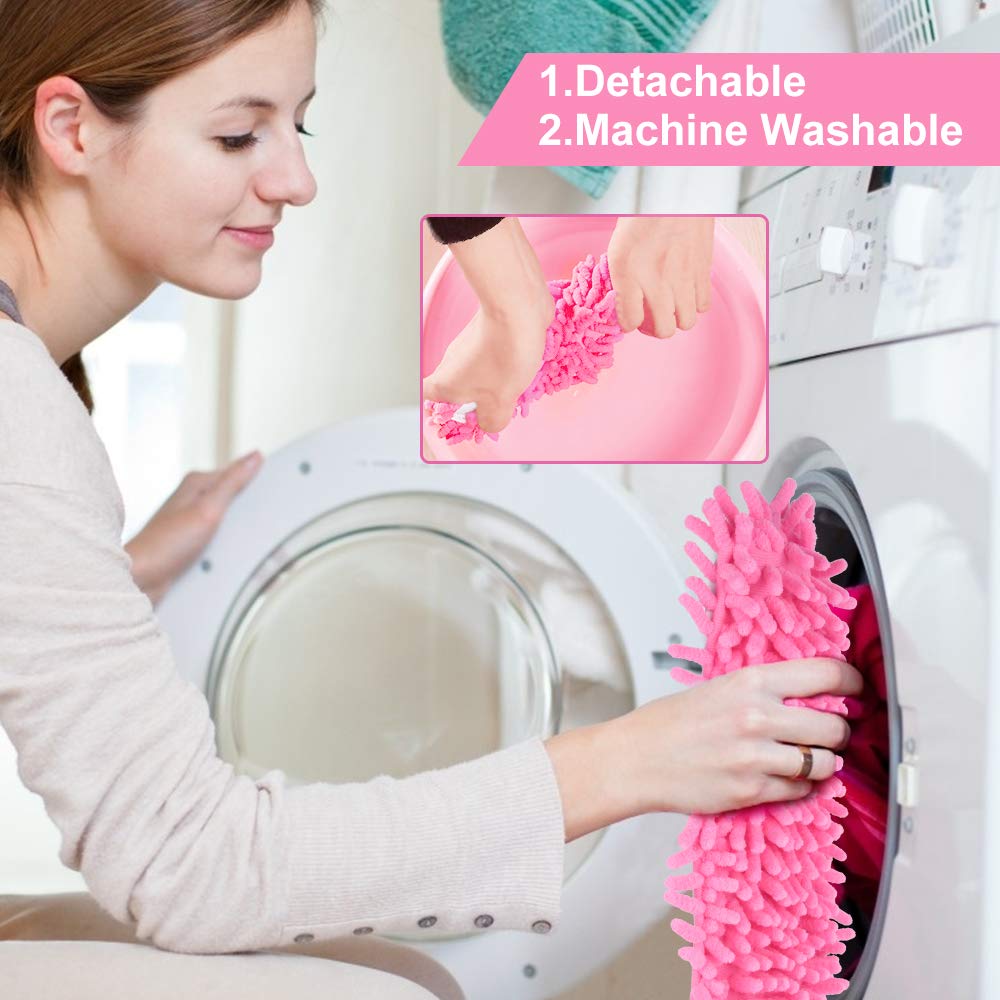Microfiber Slippers Floor Cleaning Mop Men and Women House Dusting Slippers Floor Cleaning Tool (pink)