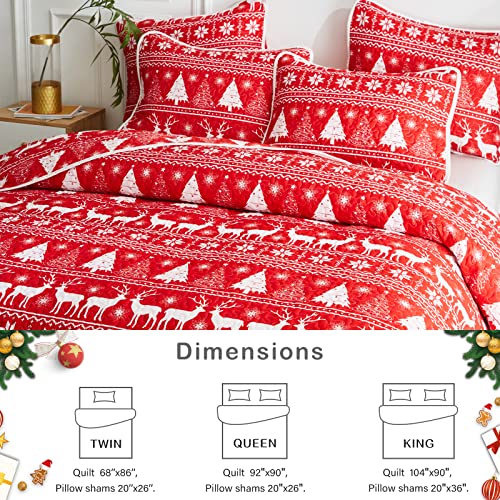 Christmas Quilt Set Twin Deer Snowflake Reversible Microfiber Bedspread - 68x86, 1 Quilt + Pillow Sham