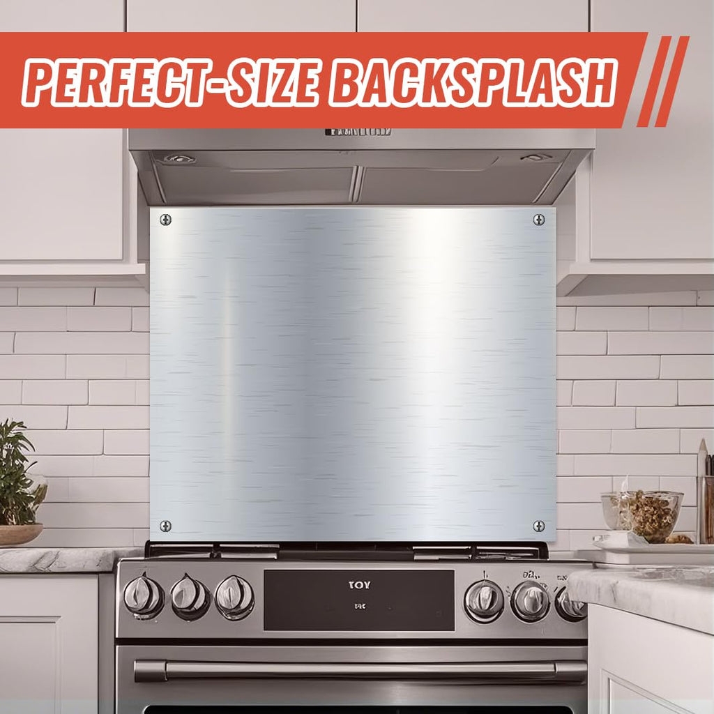 30" x 24" Backsplash for Kitchen Wall Stove Backsplash Protector with Ultra Flat and Flushed Metal Backs plash for Panel Stainless Steel (1)