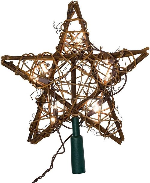 Kurt Adler 10-Light Indoor Rattan Natural Star Treetop - Perfect Holiday Decoration