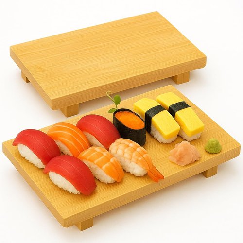 LEQC Bamboo Sushi Plate Japanese Style Sushi Serving Tray, Wooden Sushi Board & Sashimi Platter – Natural Eco-Friendly Bamboo Tableware for Sushi Rolls, Nigiri & Appetizers (9.45" × 5.91", Count, 10)