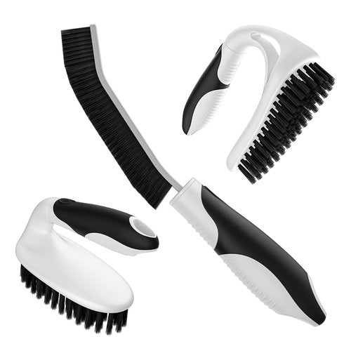 Cleangor Scrub Brush Set, Heavy Duty Scrub Brushes Crevice Cleaning Brush with Stiff Bristles, 3 Different Brushes Included for Household Use, Grout, Tile, Bathroom, Kitchen, Bathtub, Floor