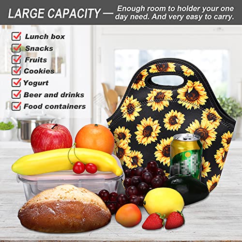 CILLA Sunflowers Insulated Neoprene Lunch Tote Bag for Women & Men, Lightweight & Washable, Picnic & Meal Prep