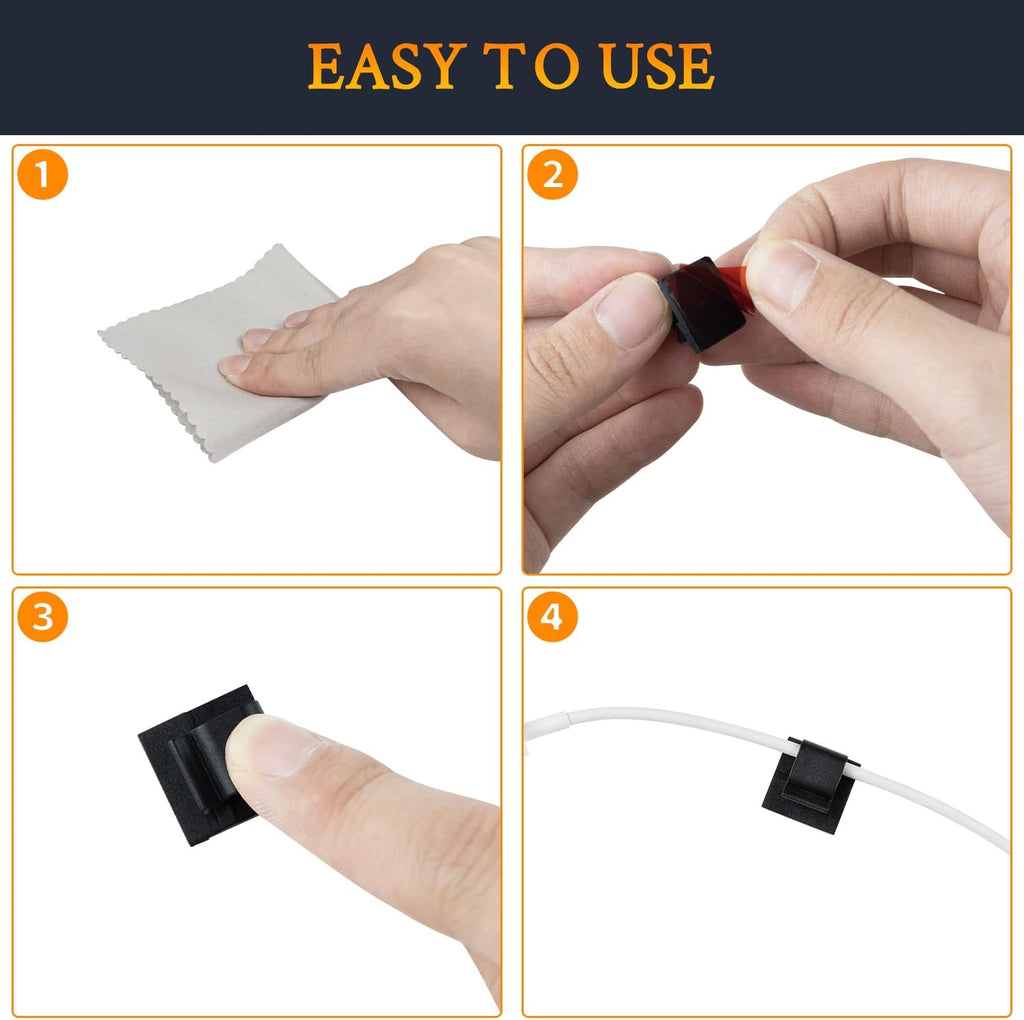 SOULWIT Cable Management Clips - 50 Pcs Self-Adhesive Wire Organizers for Home & Office | Black