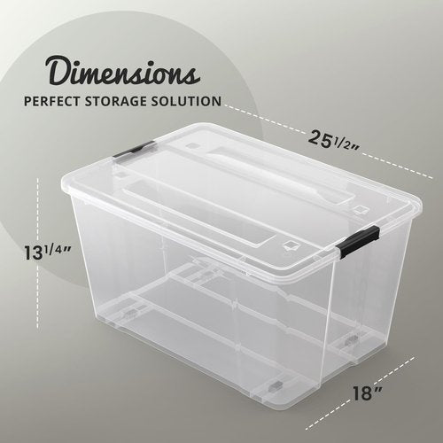 Lifetime Appliance Parts 75 Qt. Clear Plastic Storage Bin Tote - Ultra Durable Lid & Secure Latching Buckles