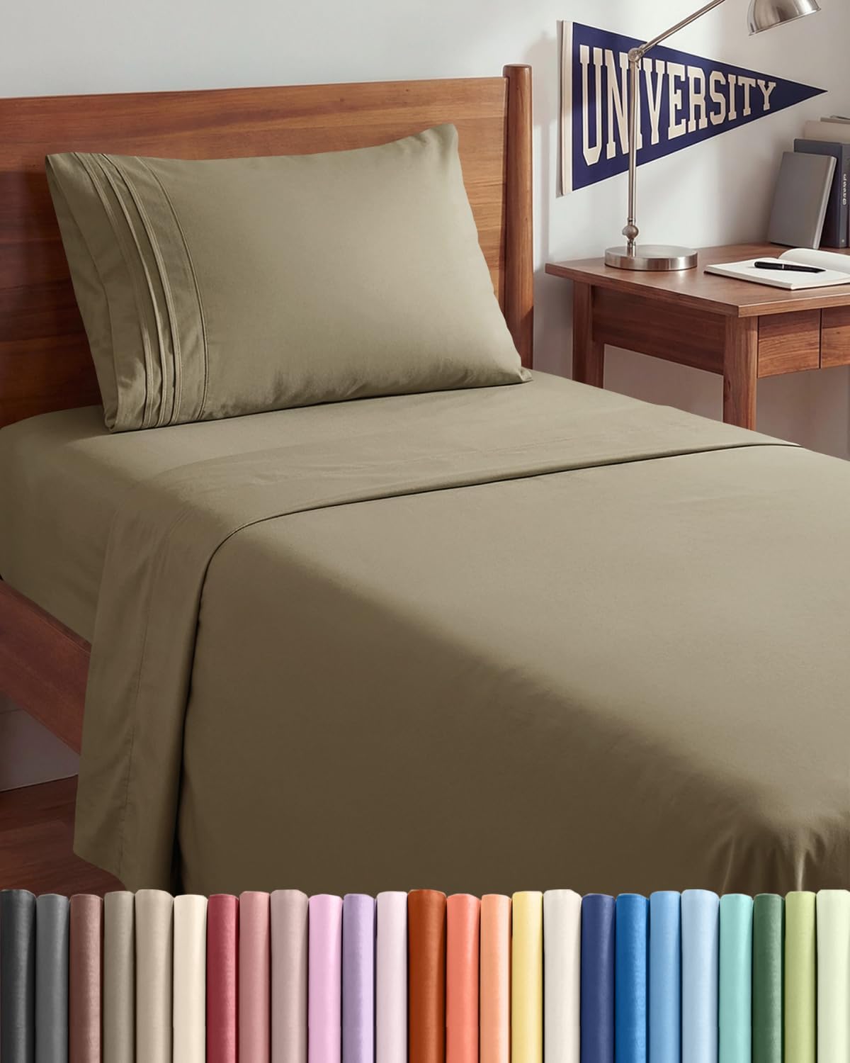 Skiennix Twin XL Sheet Set - Comfy Cooling & Breathable Bedding - Ultra-Soft, Deep Pockets - Khaki