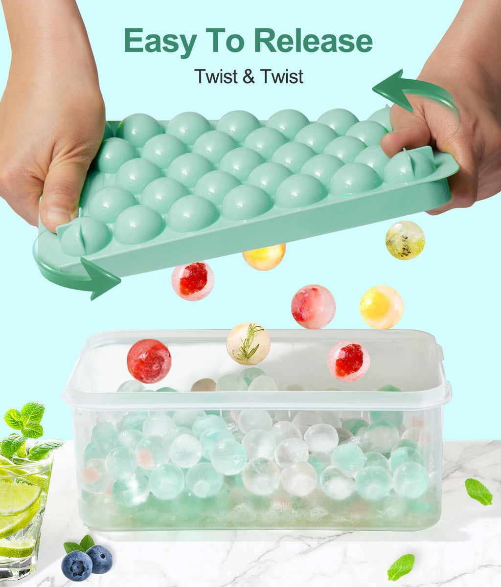 Round Ice Cube Trays with Lid and Bin (2-Pack) - Ice Trays for Freezer,BPA-Free Stackable Ice Ball Maker Mold for Freezer, Makes 62 Ice Balls for Cocktails, Whiskey, Coffee & Parties