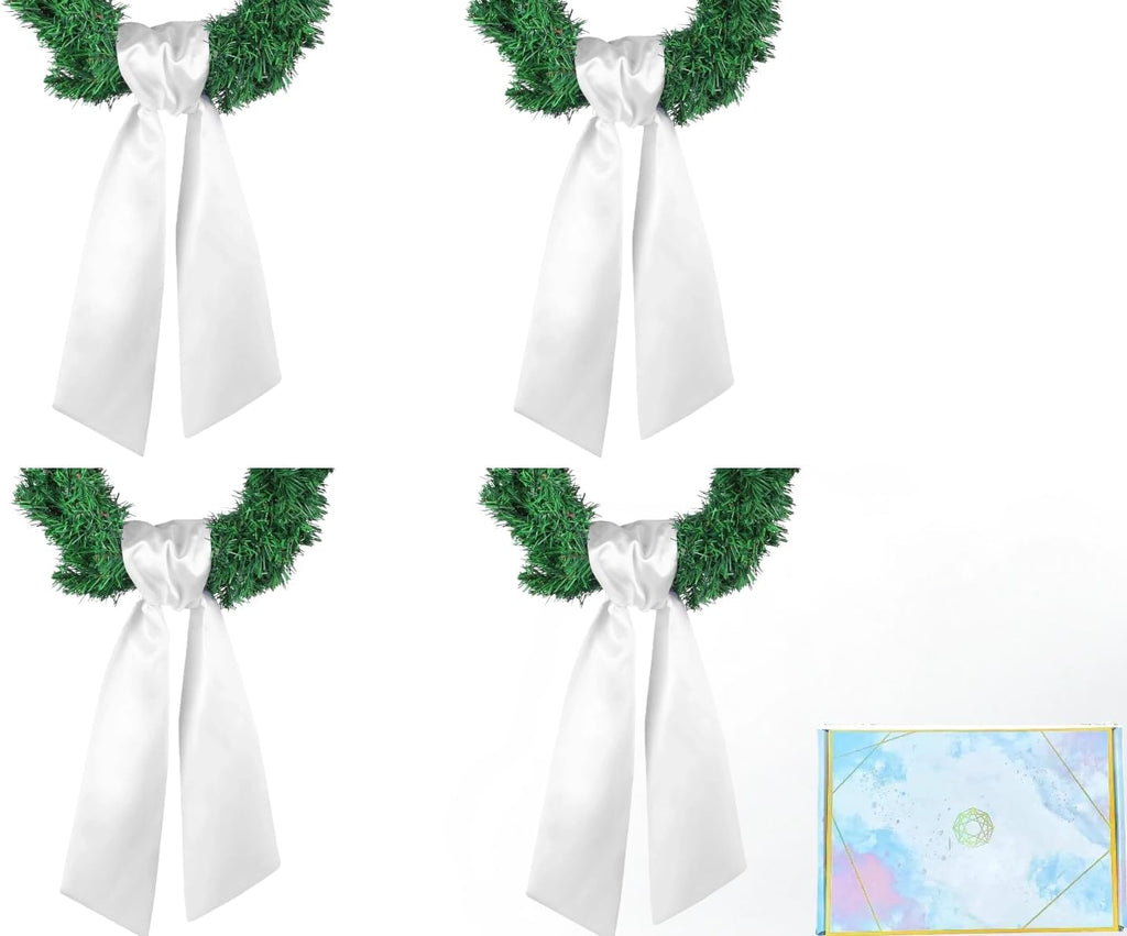 Skiennix 4 Pack White Wreath Sash - DIY Embroidery Satin Blank Accessories for Easter & Weddings
