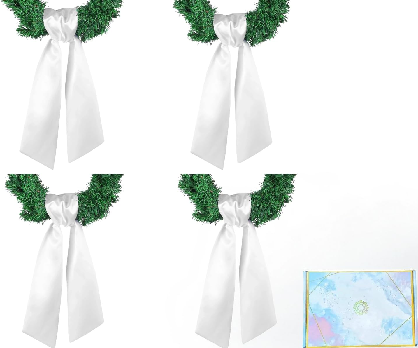 Skiennix 4 Pack White Wreath Sash - DIY Embroidery Satin Blank Accessories for Easter & Weddings