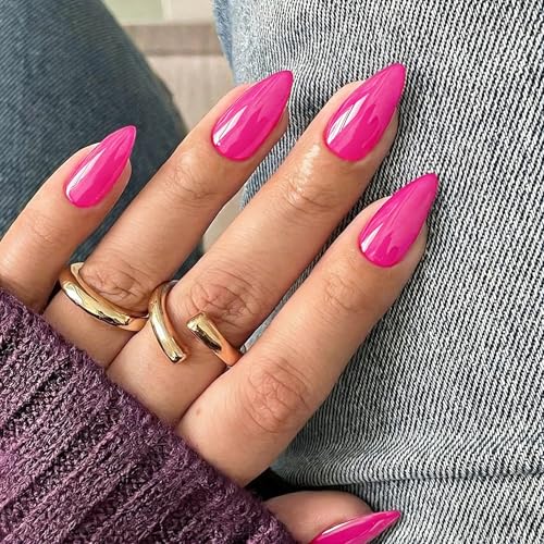SXVME Hot Pink Press On Nails Medium Almond Fake Nails Kit