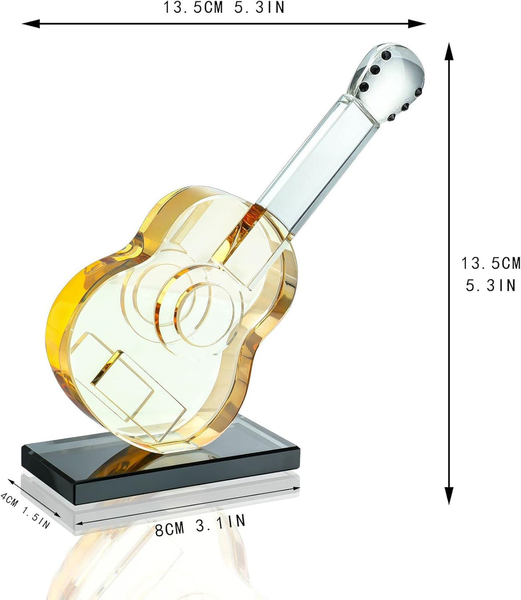 QFkris Crystal Guitar Figurine - Blown Glass Musical Sculpture & Paperweight | Champagne Color