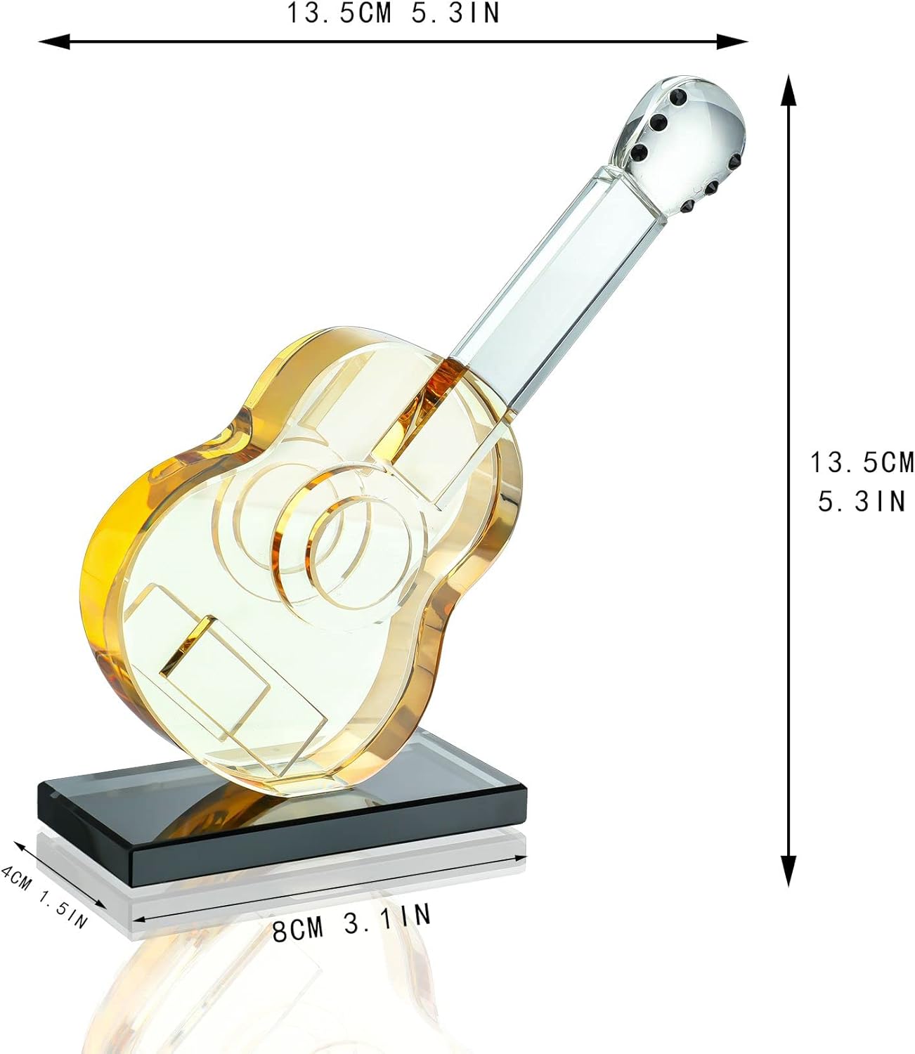 QFkris Crystal Guitar Figurine - Blown Glass Musical Sculpture & Paperweight | Champagne Color