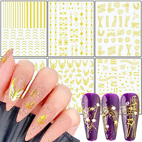 Vezocim Gold Nail Art Stickers 6 Sheets 3D Self-Adhesive Decals