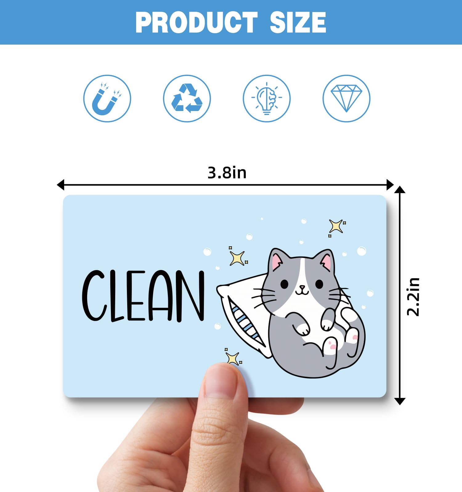 Funny Cute Cartoon Cat Dishwasher Magnet Clean Dirty Sign, Double Sided Dirty Clean Dish Washer Magnet Indicator for Kitchen