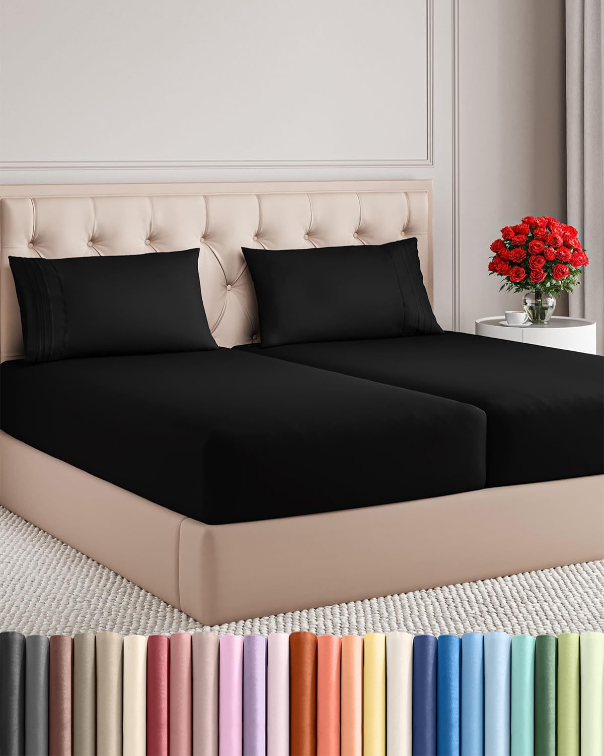 Split King Size 5-Piece Sheet Set | Comfy, Breathable & Cooling Hotel Luxury Bedding - Deep Pockets, Soft, Wrinkle-Free - Oeko-Tex Certified, Black