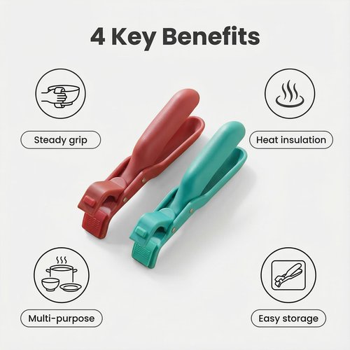 2PCS 2026 New Upgrade Multi-Purpose Anti-Scald Bowl Clip Set – Silicone Non-Slip Heat Insulation Gripper, Hot Bowl/Dish/Plate/Pan Tongs for Microwave Oven, Kitchen Utensil