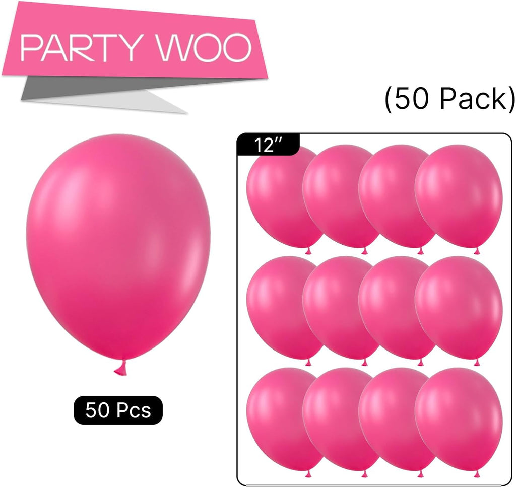 PartyWoo Hot Pink Balloons - 50pcs 12 Inch Magenta Fuchsia for Baby Shower & Birthday Decor