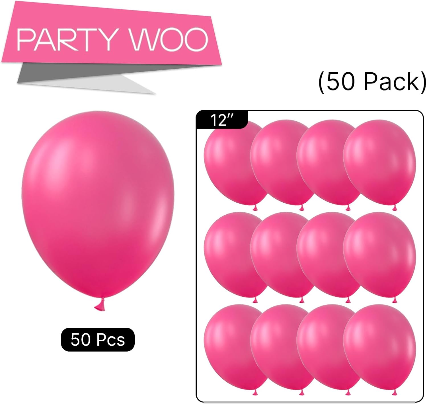 PartyWoo Hot Pink Balloons - 50pcs 12 Inch Magenta Fuchsia for Baby Shower & Birthday Decor