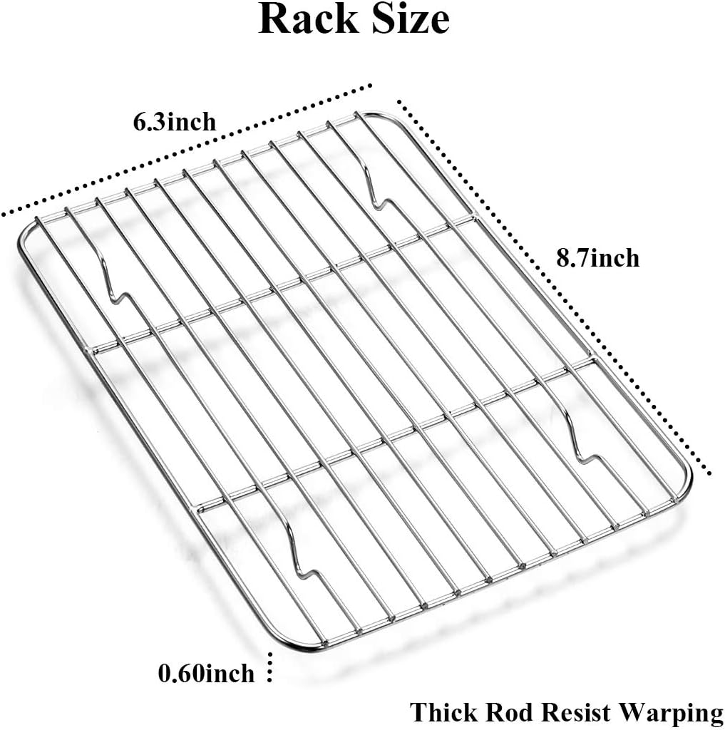 Wildone Baking Sheet Set - Stainless Steel Cookie Pan with Cooling Racks | 2 Sheets & 2 Racks, 9 x 7 x 1 Inch