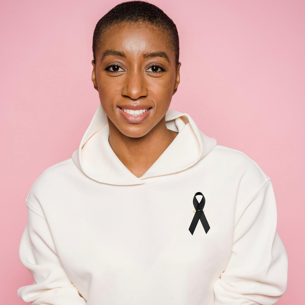 Skiennix Black Ribbon Awareness Pins - 100pcs Satin Brooches for Melanoma & Skin Cancer Remembrance