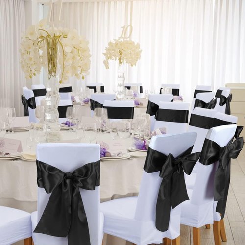 Babenest Satin Chair Sashes - 50 Pcs Upgraded Chair Ribbons & Bows for Weddings, Parties & Events | Black