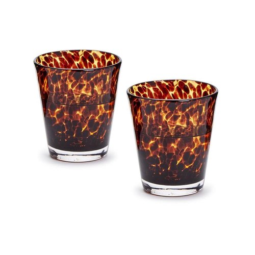 Two's Company Set of 4 Tortoise Print Double Old Fashion Glass (16 oz, Hand wash only) - Glass