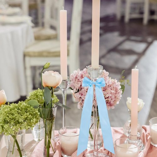 DICOSMETIC 12Pcs Bow Candlestick Decor - Sky Blue Polyester Bowknots for Christmas & Weddings