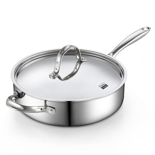 Cooks Standard Classic Stainless Steel Saute Pan 11-inch, 5 Quart Induction Cookware Deep Frying Pan Cooking Skillet with Lid, Stay-Cool Handle