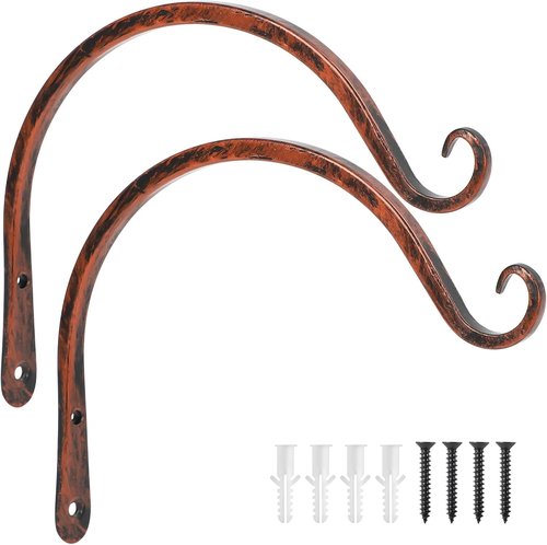Feed Garden 8-Inch Decorative Hanging Plant Brackets - 2 Pack Wall Hooks for Outdoor Use | Antique Bronze