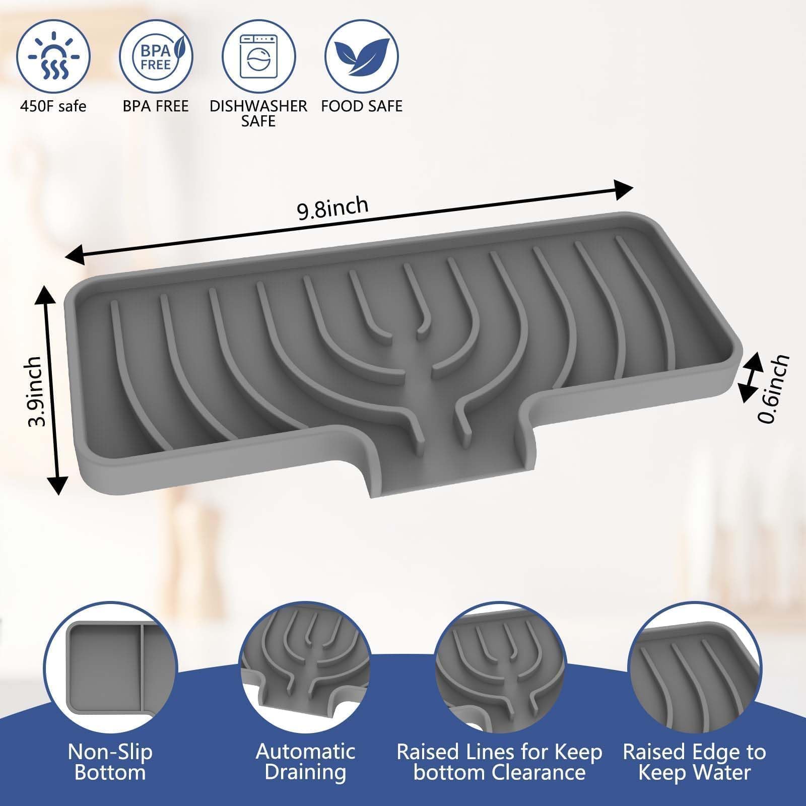Silicone Sponge Holder for Kitchen Sink With Drain Spout, Self Draining, Kitchen Soap Tray, Bathroom Organizer, Sink Caddy (Gray, 10×4)