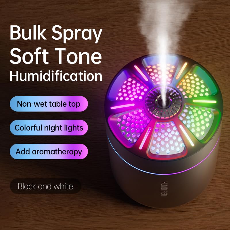 HKTOPCNE Black 180ml Portable USB Humidifier with Colorful Night Light, Auto Shut-Off, Quiet Mist for Home Car Office Travel