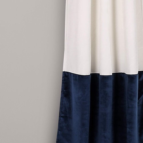 Lush Decor Prima Velvet Curtains Color Block Light Filtering Window Panel Set for Living, Dining, Bedroom (Pair), 38" W x 84" L, White & Navy