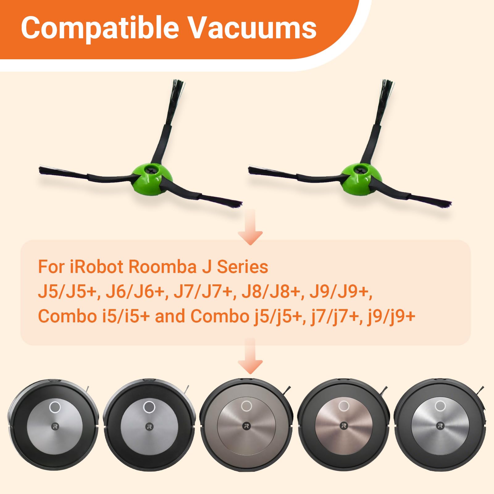 Black Side Brush Compatible for iRobot Roomba J7 J7+ J9 J9+J5 J5+ J6 J6+ J8 J8+ i5 i6 i7 i3 i4 i1 i2 e5 e6 Robotic Vacuum Cleaner Replacement Parts,6 Edge Sweeping Side Brush Accessories,Screw Driver