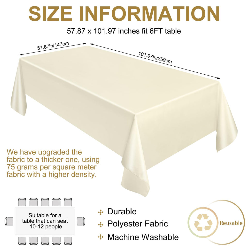Moukeren 18 Pack Rectangle Tablecloths 58 x 102 Inch Table Cloth Reusable Washable Polyester Table Clothes Bulk for 6 ft Tables for Wedding, Party, Restaurant (Ivory White)