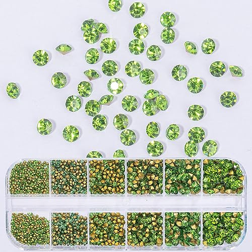 Light Green Nail Rhinestones 1660Pcs Crystal Gems with Storage Box