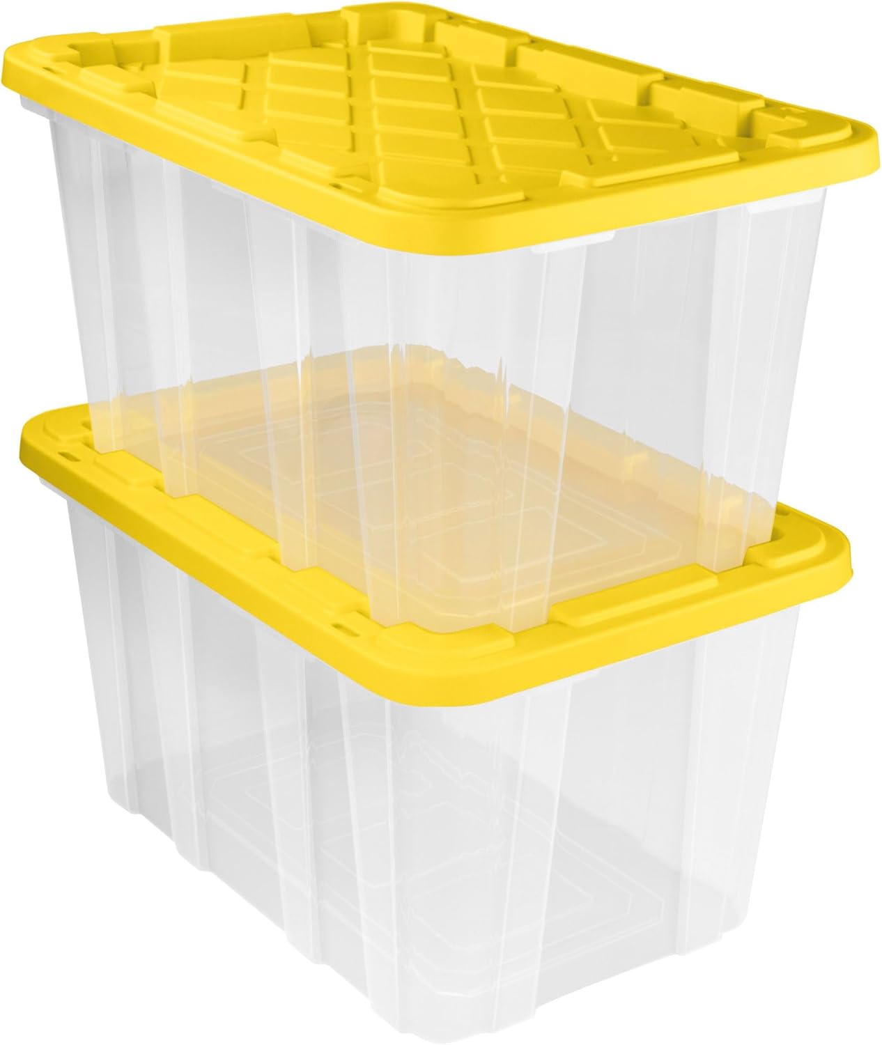 Sterilite 27 Gallon Industrial Storage Box - Heavy-Duty Plastic Container Bins with Lids | 4-Pack, Yellow