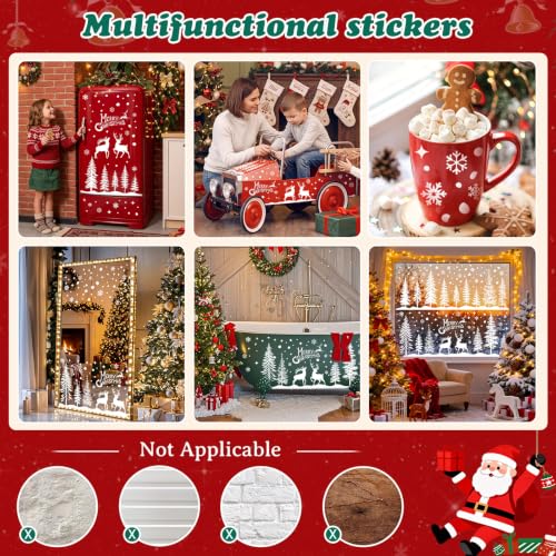 Christmas Window Clings - Double Sided White Xmas Forest Tree Snowflakes Deer Decorations
