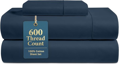**LANE LINEN Twin XL Sheet Set - 600 Thread Count Sateen Weave - 100% Cotton for Hotel-Quality Softness - Denim Color**