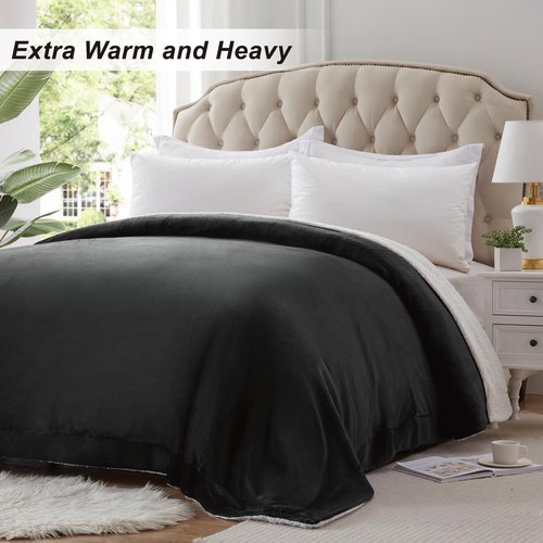 KAWAHOME Sherpa Fleece Blanket - Extra Warm 500GSM Plush Queen Size for Winter | 90" x 90" Dark Grey