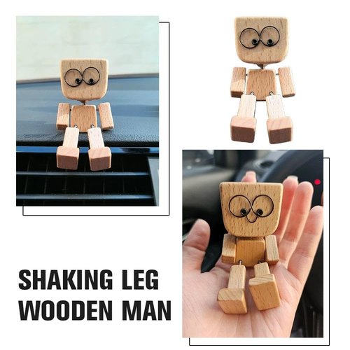 SnapMorph Shaking Wooden Man Figurine with 12 Magnetic Changeable Faces - Handmade Shaking Feet Wooden Doll, Fun Car Decor for Dashboard and Interior,Easter Basket Stuffers
