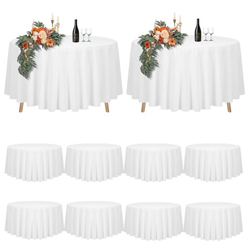 10 Pack White Round Tablecloth 120 inch Round Table Cloth Polyester,White Tablecloths for Round Tables Waterproof Stain Resistant Washable Table Cover in Bulk for Wedding Party Buffet Camping