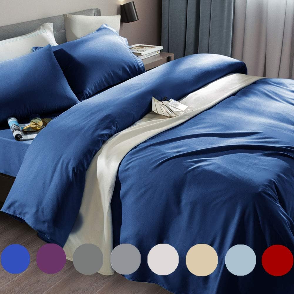 SONORO KATE Bed Sheet Set - Luxury Egyptian Microfiber 1800 Thread Count | Super Soft, Navy Blue, Queen Size, 6-Piece