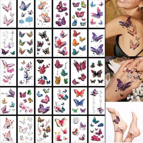 3D Flower Butterfly Temporary Tattoos - 60 Sheets Colorful Waterproof Fake Tattoo Stickers for Women and Girls