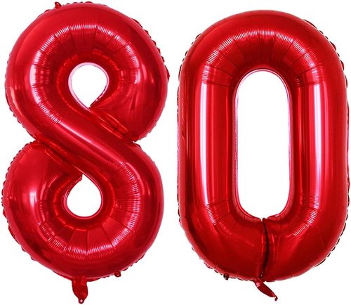 GOER 80th Birthday Balloons - 42 Inch Jumbo Red Foil Helium Decorations for 80th Anniversary