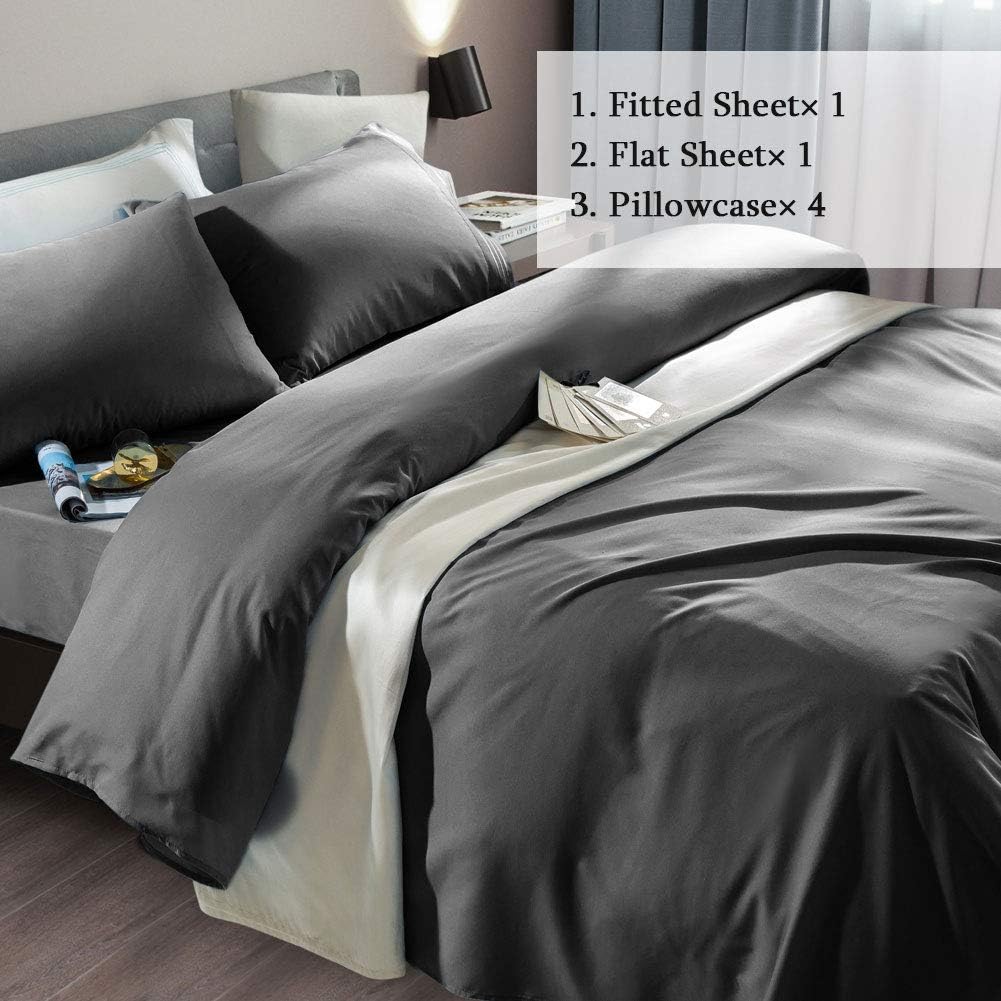 SONORO KATE Bed Sheet Set - Luxury Egyptian Microfiber, 1800 Thread Count, Deep Pocket - Dark Grey, Queen Size