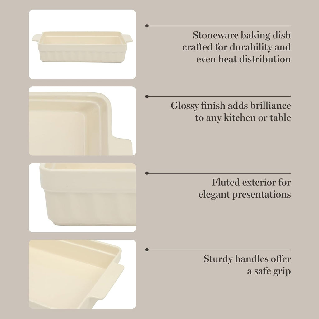 Martha Stewart Ceramic Bakeware - 13x9 Inch Rectangular Baking Dish with Handles | Cream Glazed Stoneware for Casseroles, Lasagna & Roasts